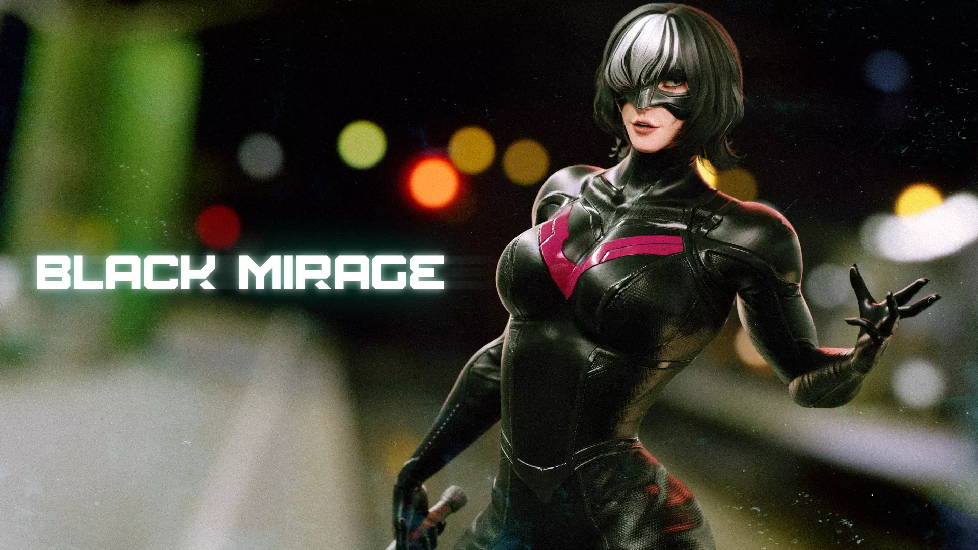 Female Superhero Game Character - Black Mirage Low-poly 3D model_0