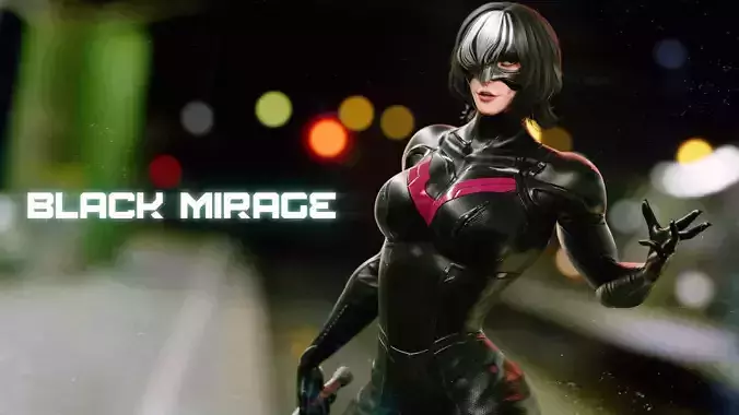 Female Superhero Game Character - Black Mirage Low-poly 3D model