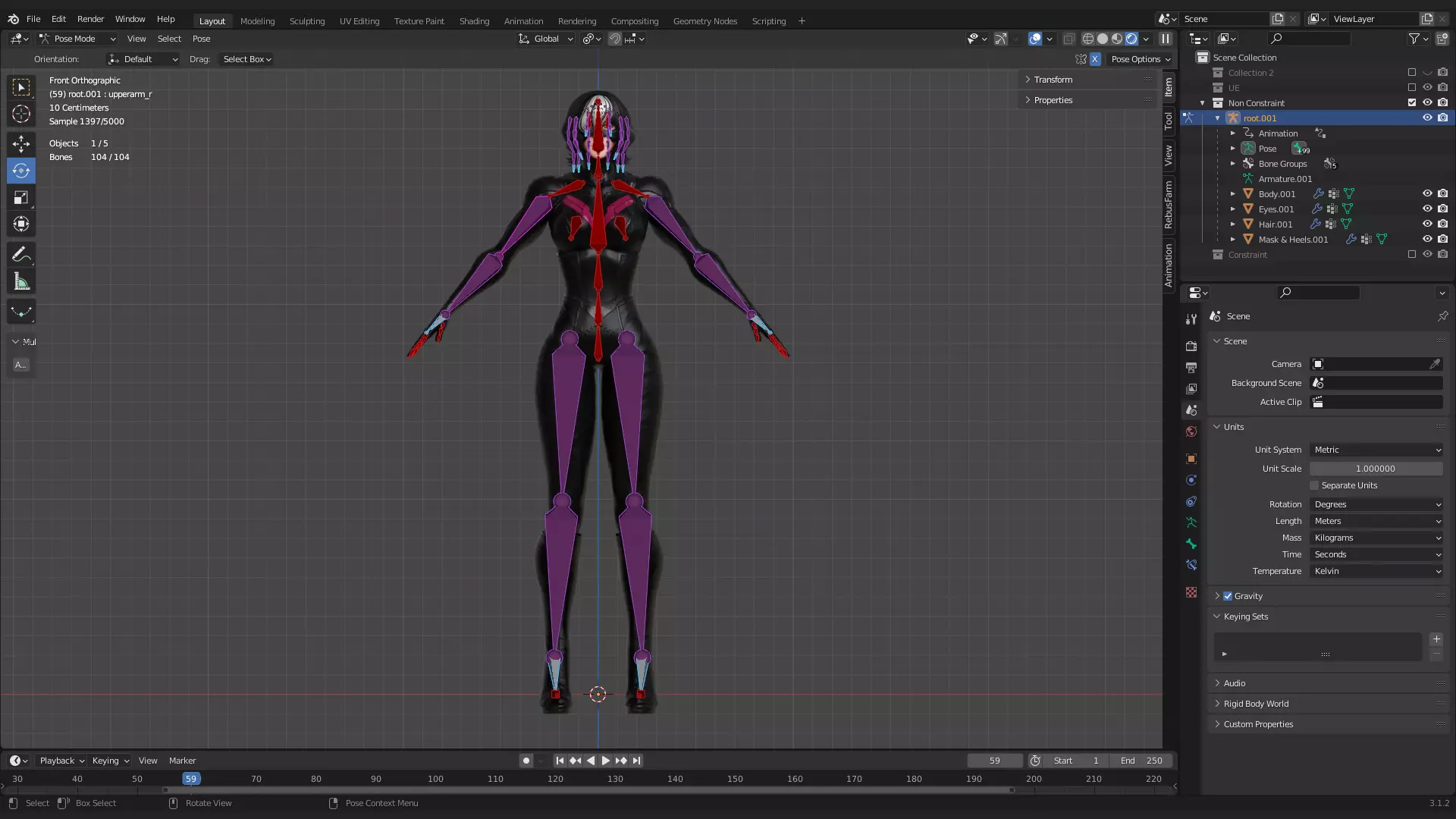 Female Superhero Game Character - Black Mirage Low-poly 3D model_24