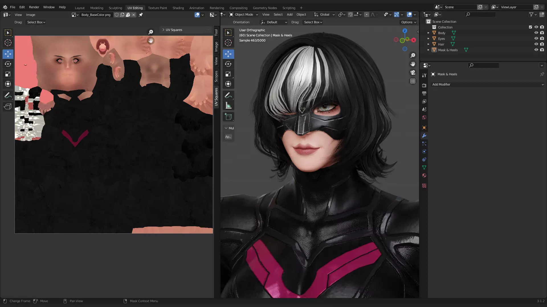 Female Superhero Game Character - Black Mirage Low-poly 3D model_21