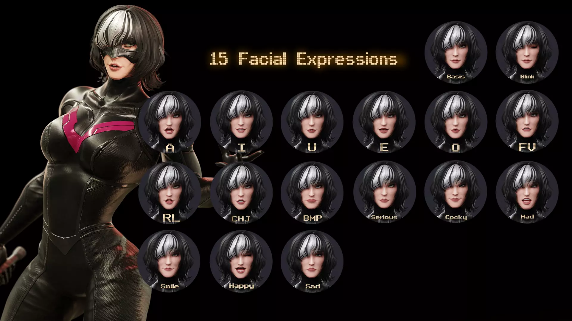 Female Superhero Game Character - Black Mirage Low-poly 3D model_16