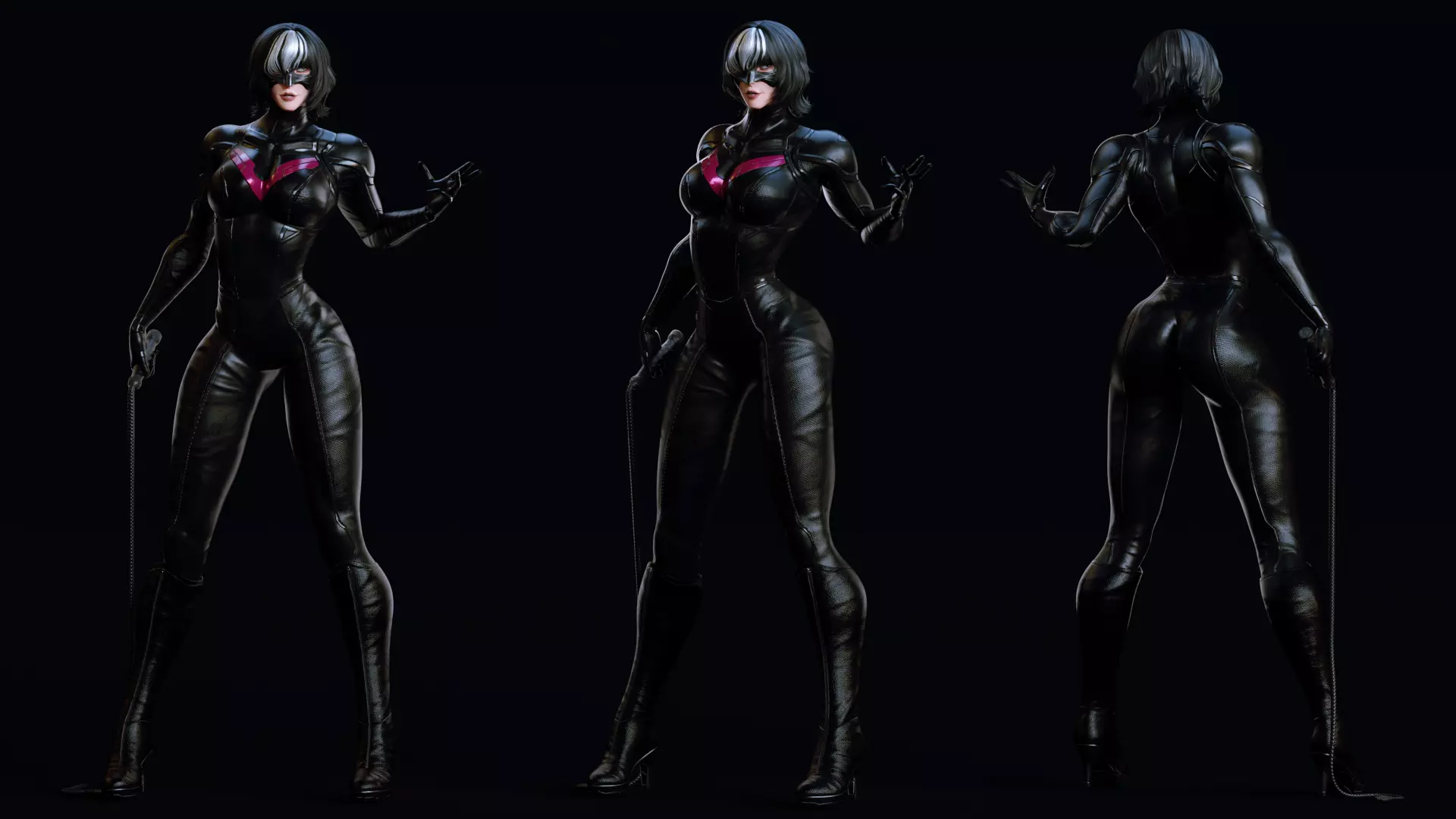 Female Superhero Game Character - Black Mirage Low-poly 3D model_10