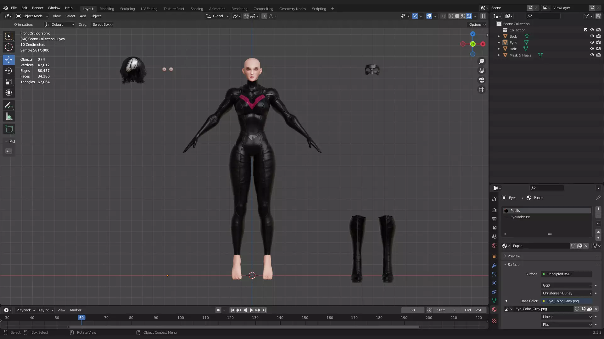Female Superhero Game Character - Black Mirage Low-poly 3D model_18