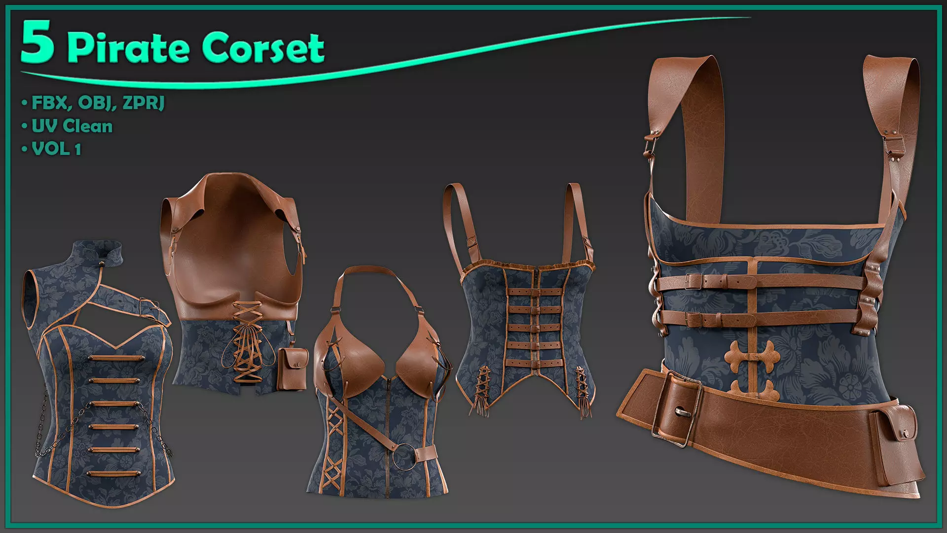 5 female pirate corset 3D model_0