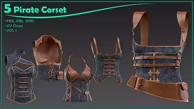 5 female pirate corset 3D model 5 female pirate corset 3D model