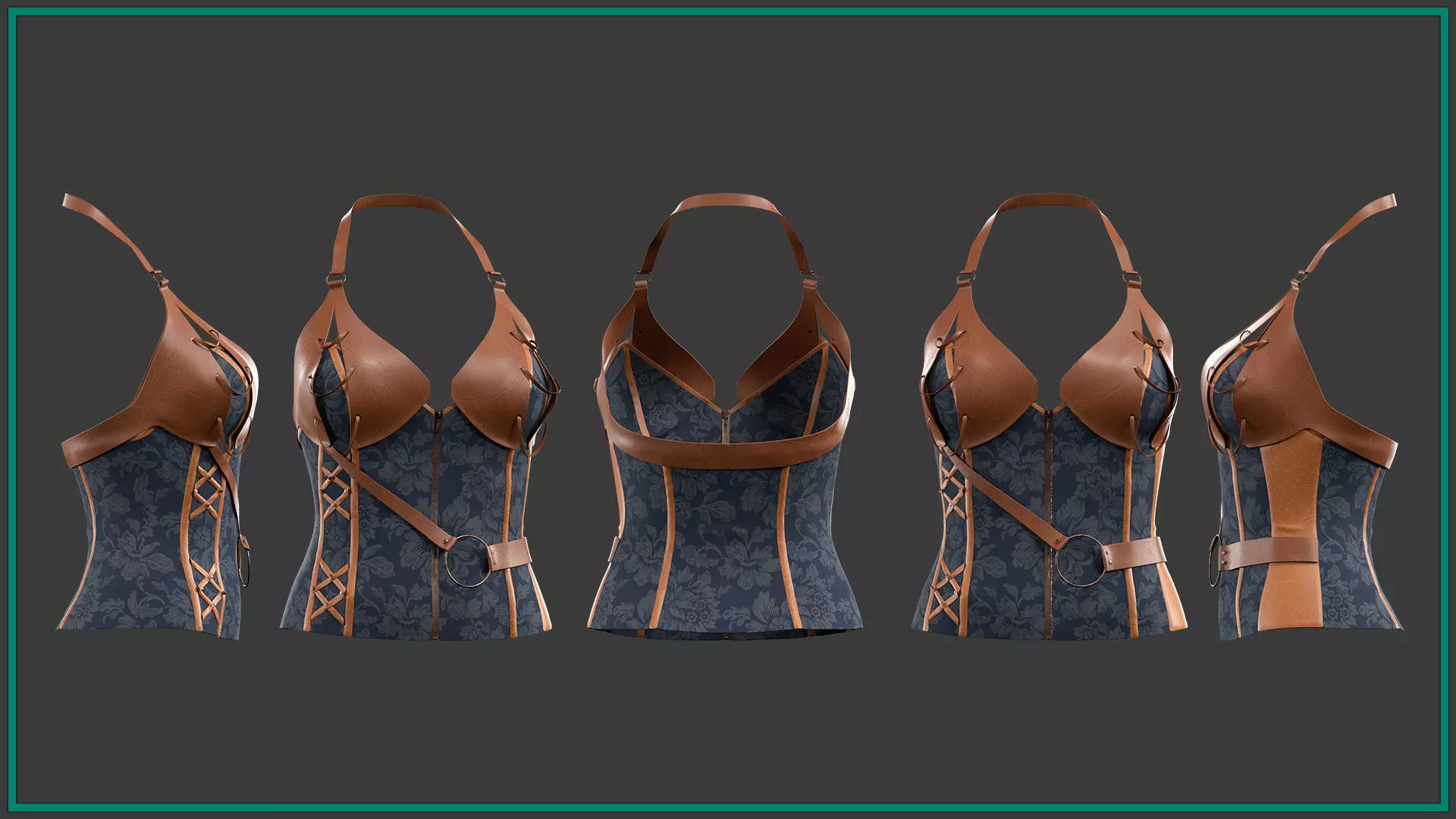 5 female pirate corset 3D model_2