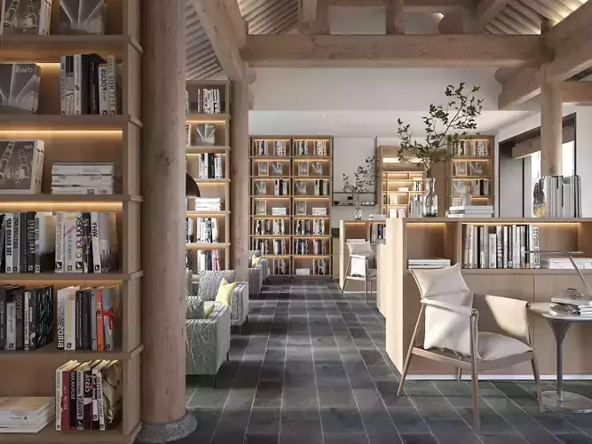 library  Low-poly 3D model