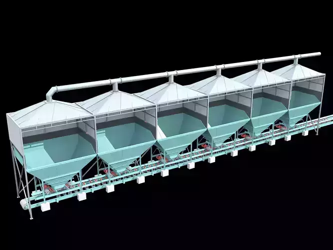 Concerete batching plant feeding hoppers