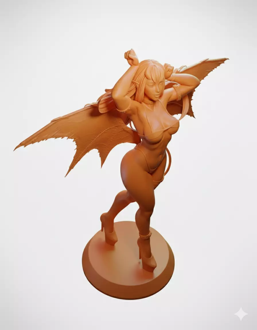 Siren of Shadows Fantasy Succubus Sculpture with Bat Wings 3D print model_0