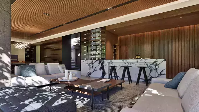 Modern open-plan living and dining room 3D model 6