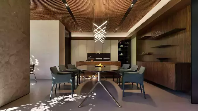 Modern open-plan living and dining room 3D model 7