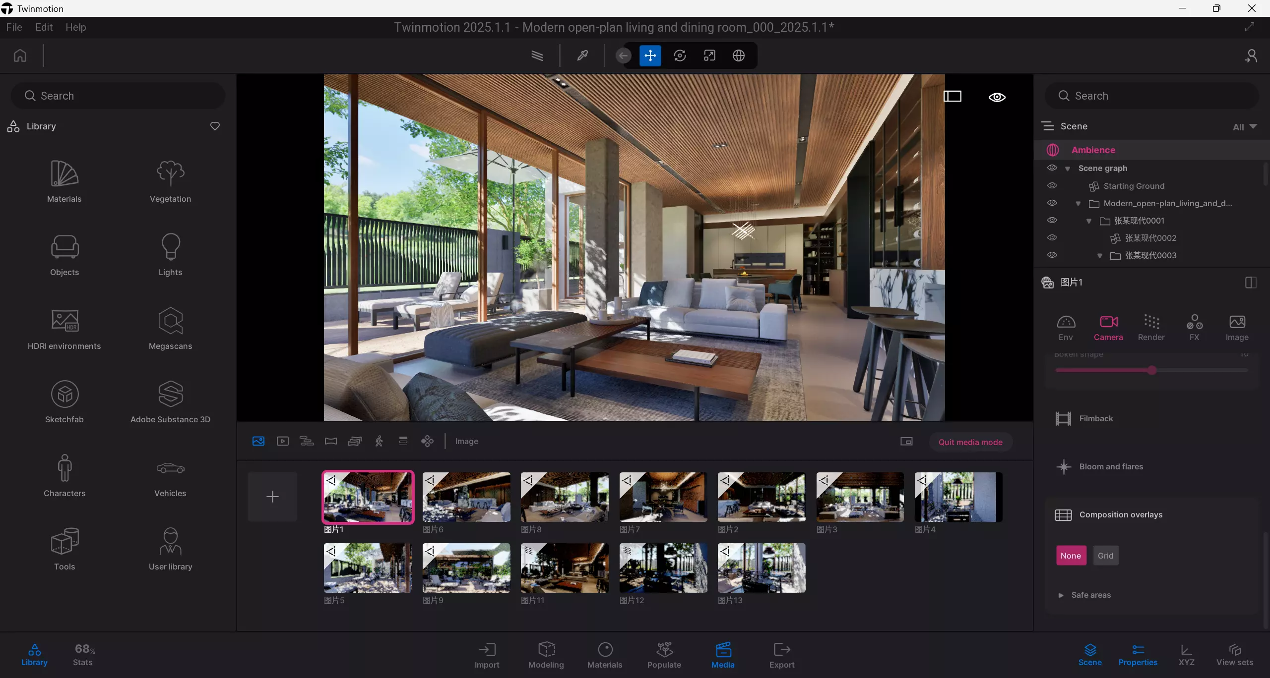 Modern open-plan living and dining room 3D model_10
