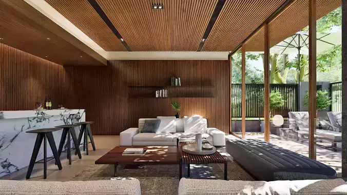 Modern open-plan living and dining room 3D model 2