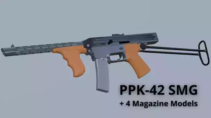 SMG PPK-42 with 4 Mag Options - Low Poly and Game-Ready