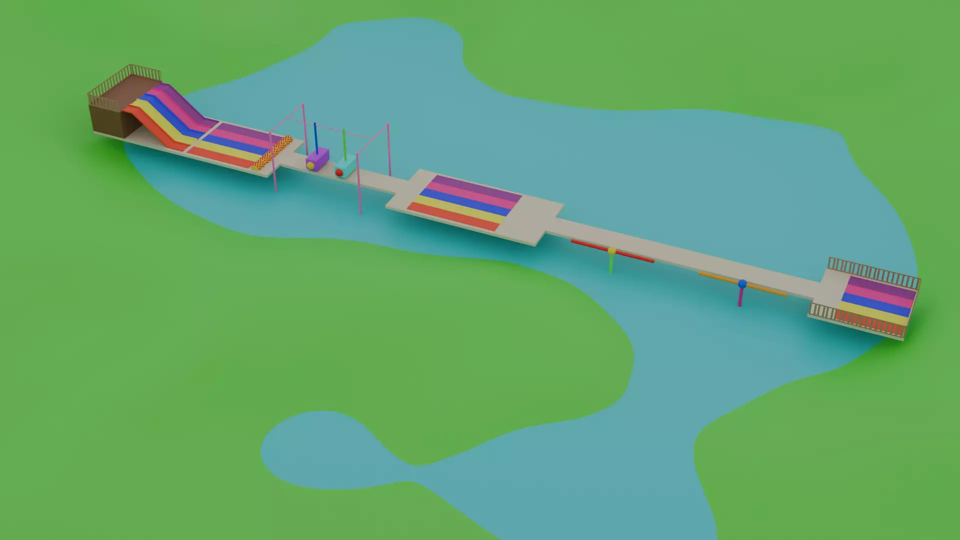 Colorful Playground Parkour for Animations Low-poly 3D model_0