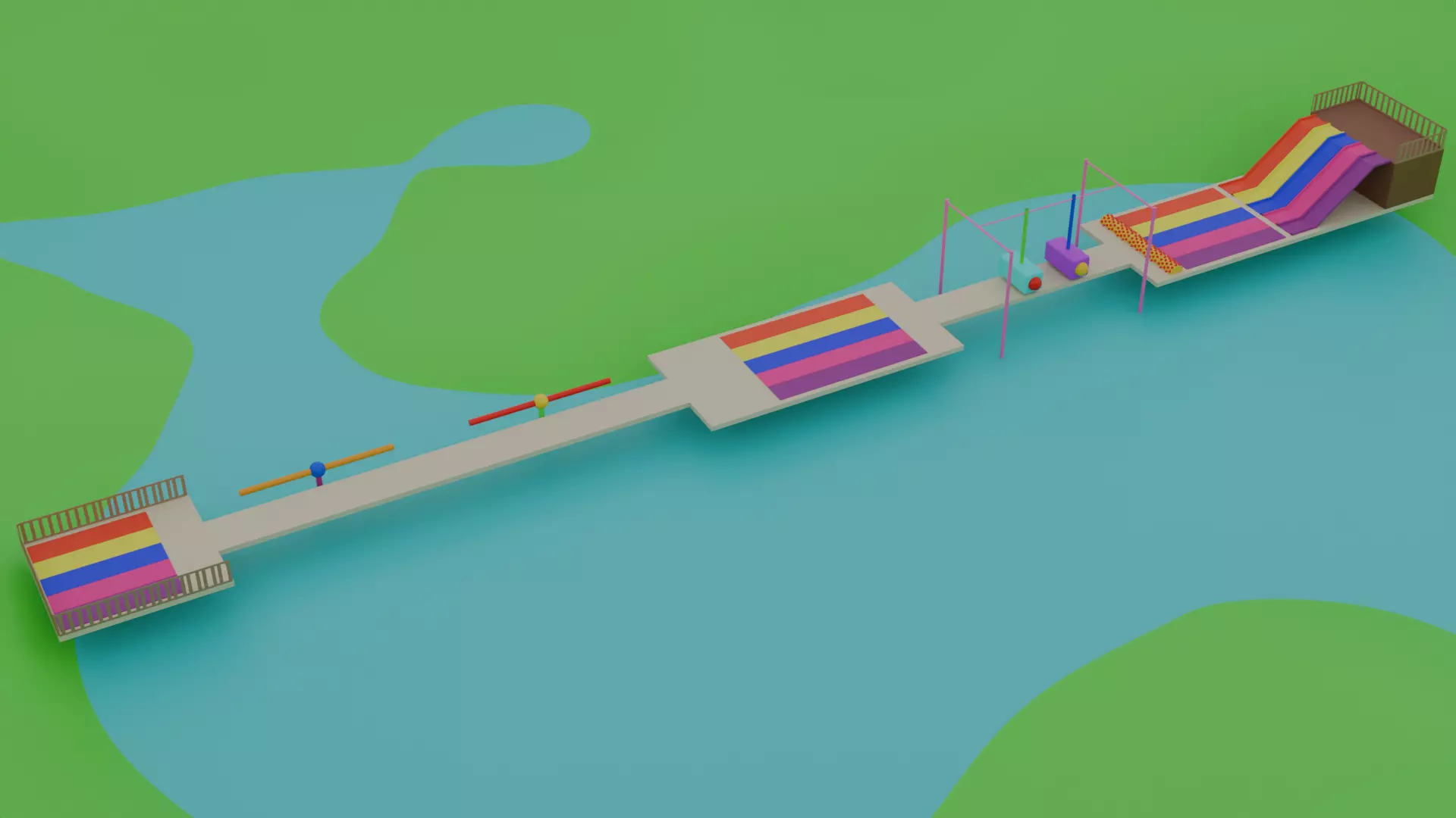 Colorful Playground Parkour for Animations Low-poly 3D model_1