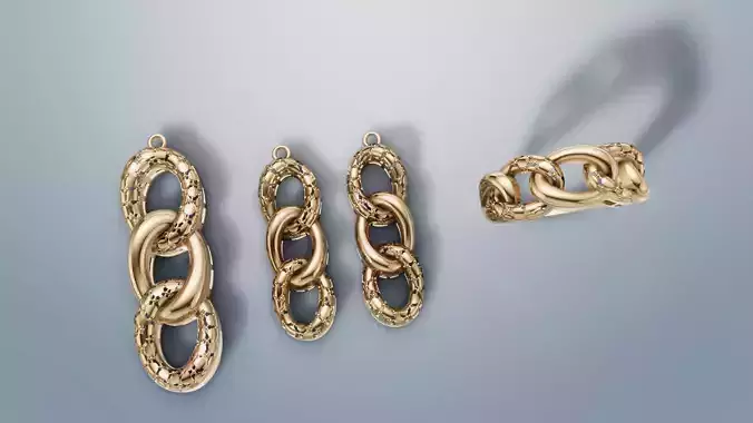 Cartier-Style Carved Jewelry Set