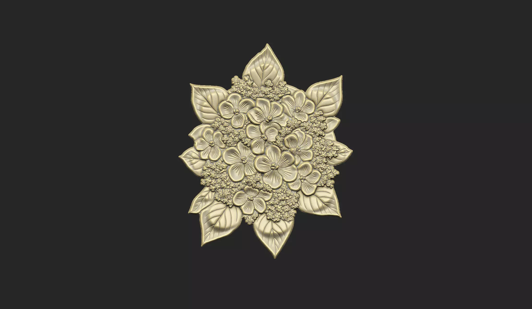 floral flower hydrangeas cluster leave carving detail 3D print model