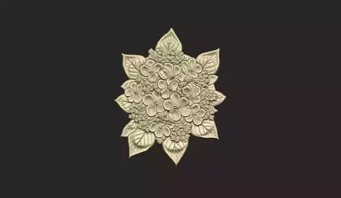 floral flower hydrangeas cluster leave carving detail