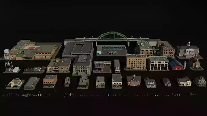 Small Town America 3D pack USA buildings props streets Low-poly 3D model 3