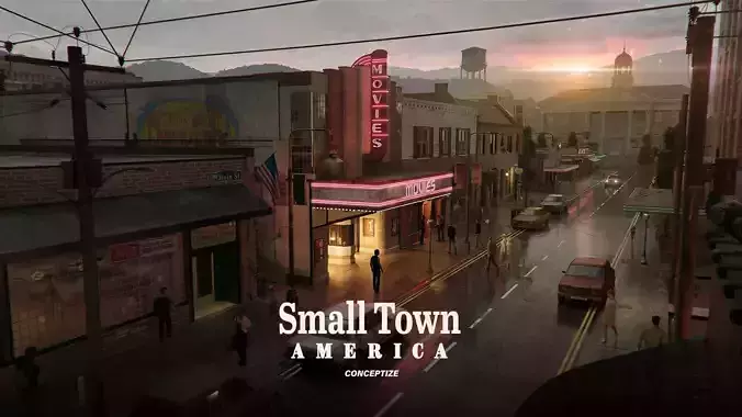 Small Town America 3D pack USA buildings props streets