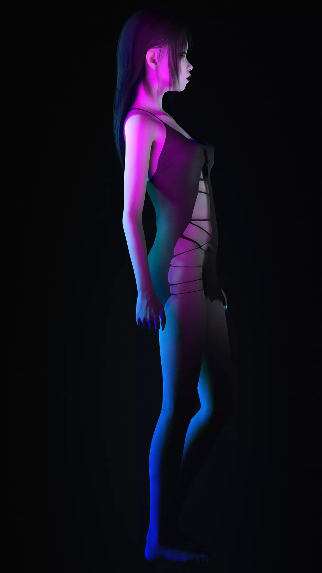 Red-Eyed Dark Vampire Girl Fully Rigged 3D Character Game Ready Low-poly 3D model_6