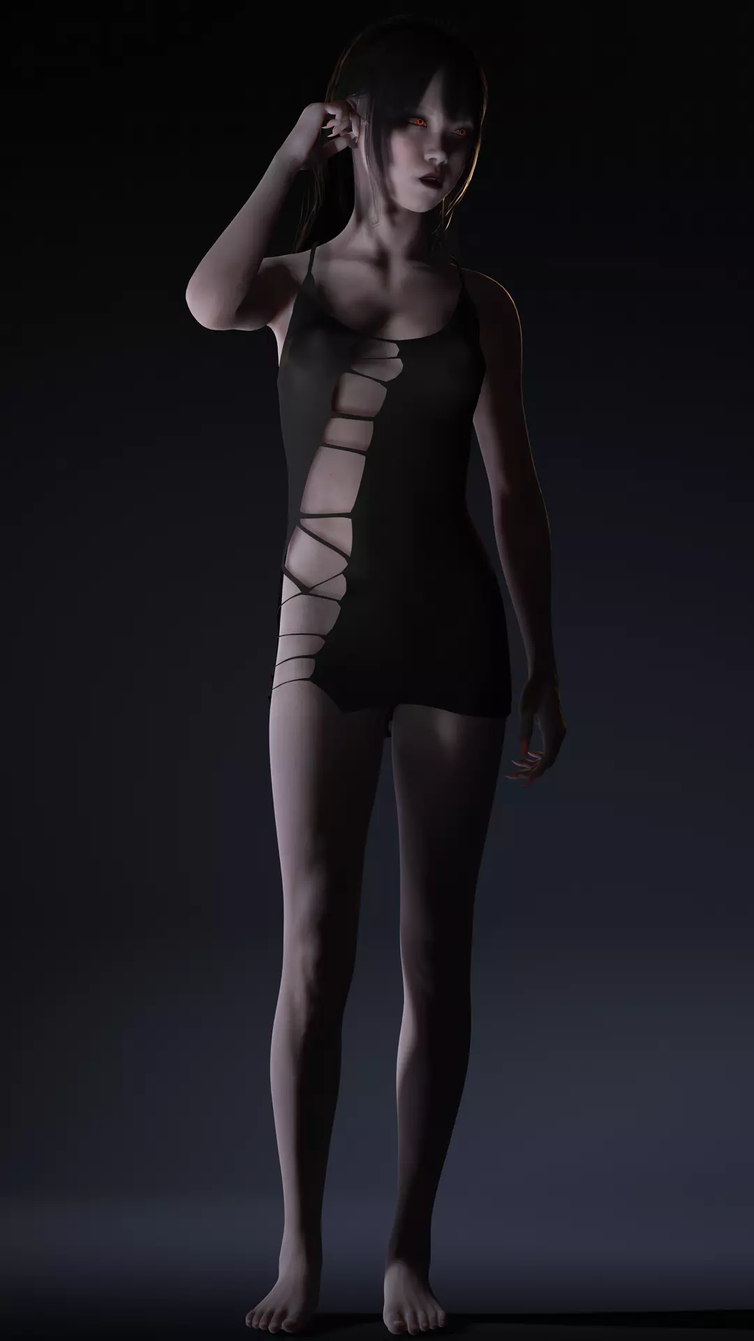 Red-Eyed Dark Vampire Girl Fully Rigged 3D Character Game Ready Low-poly 3D model_3