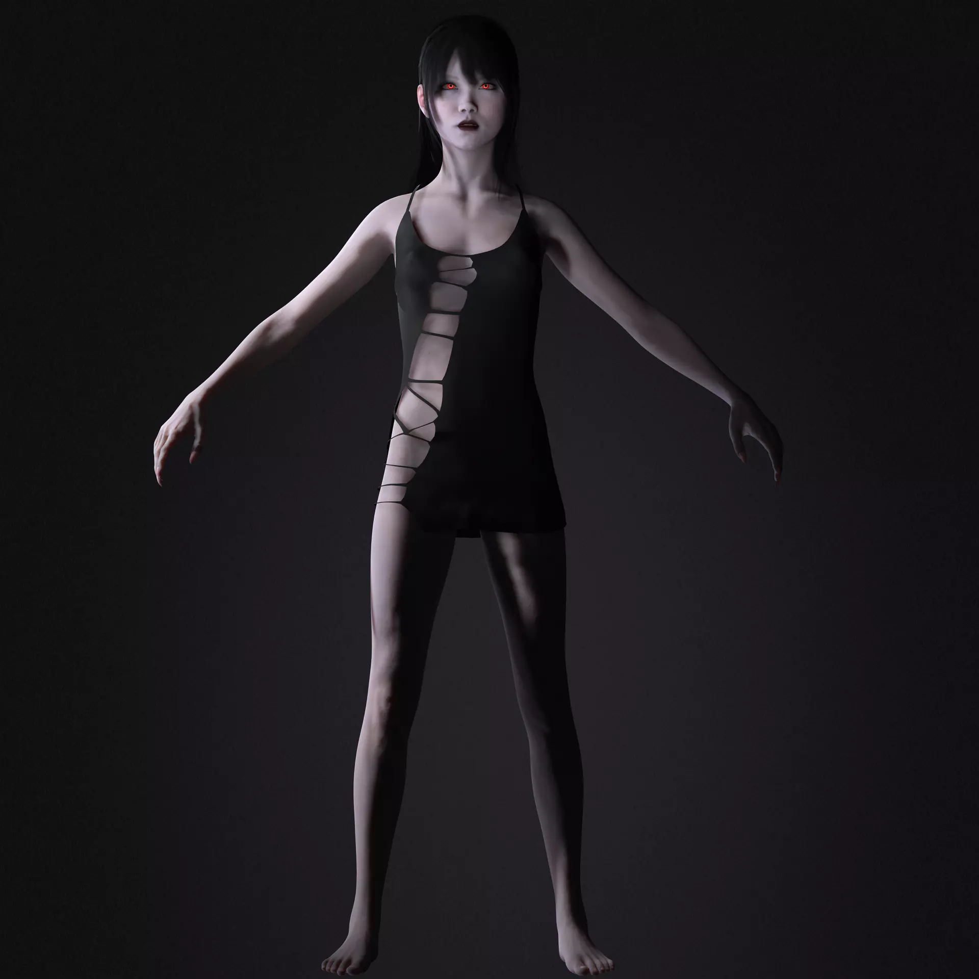 Red-Eyed Dark Vampire Girl Fully Rigged 3D Character Game Ready Low-poly 3D model_16
