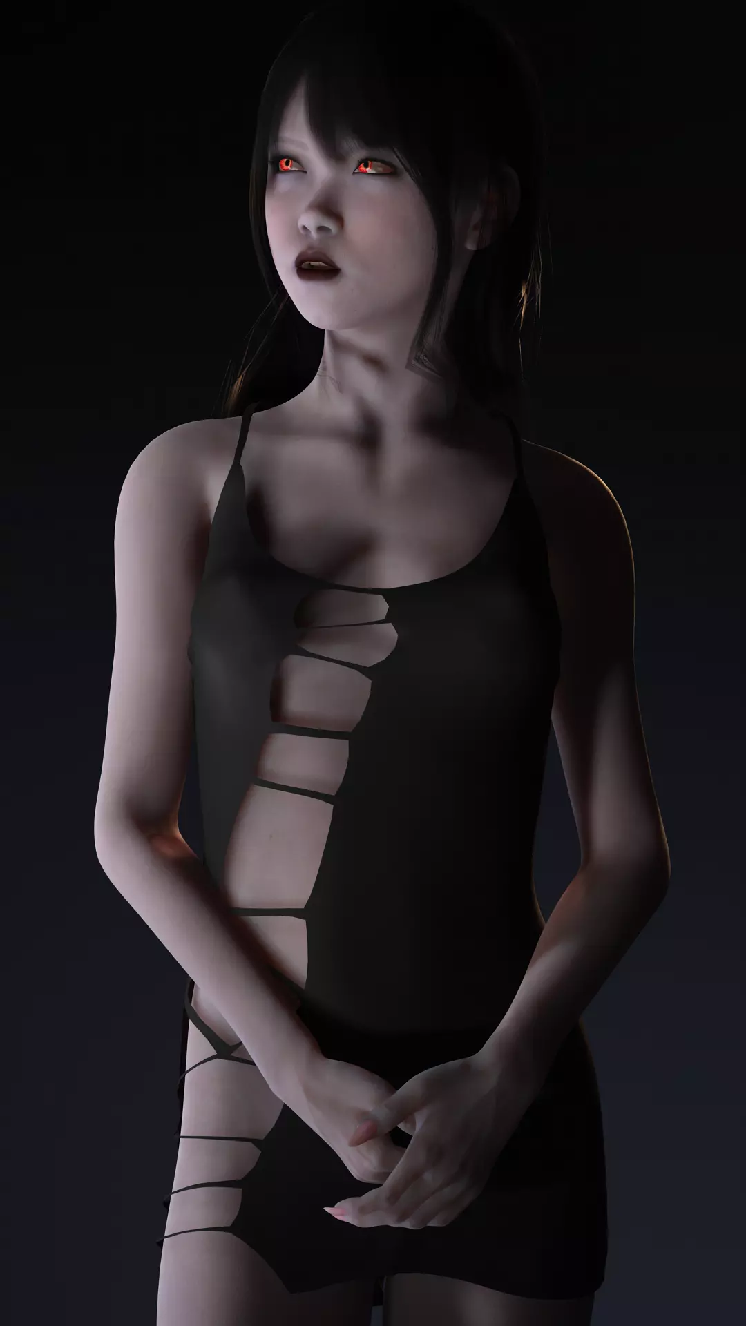 Red-Eyed Dark Vampire Girl Fully Rigged 3D Character Game Ready Low-poly 3D model_2