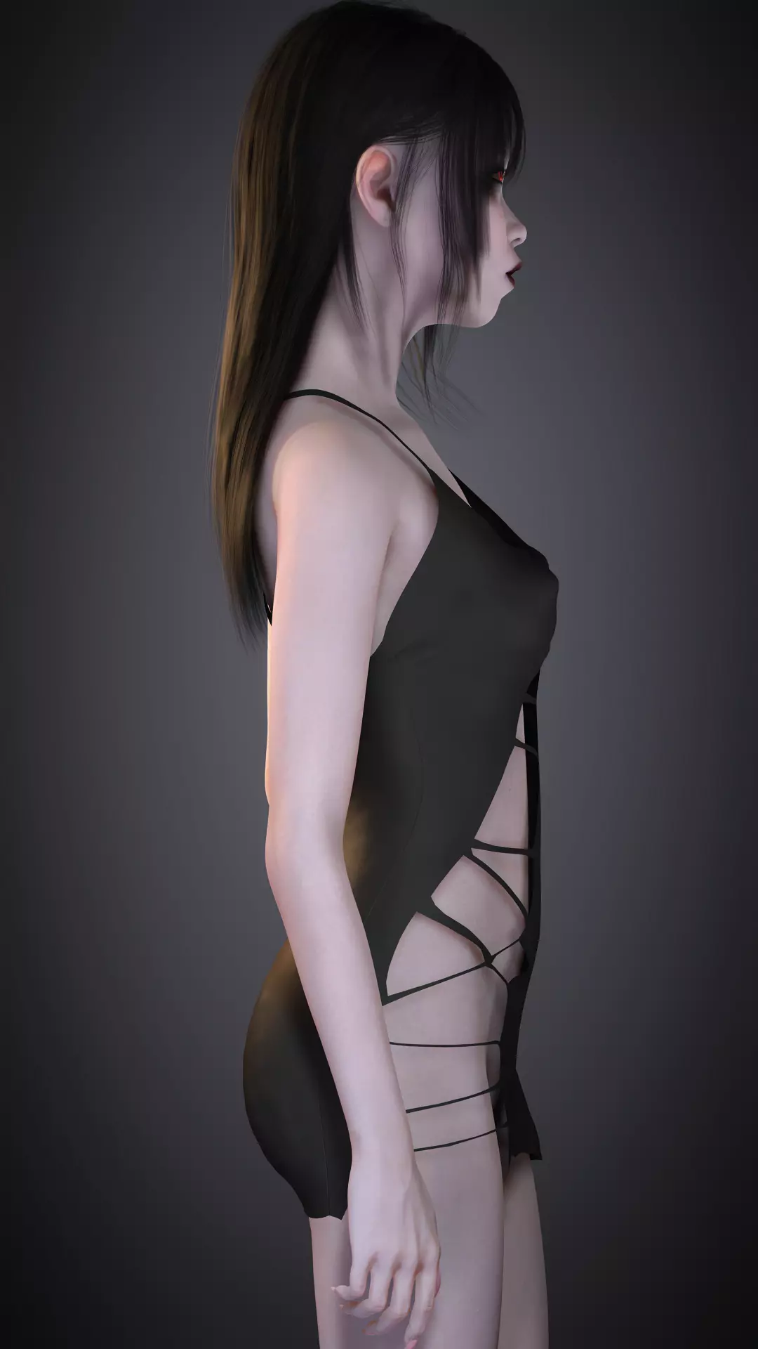 Red-Eyed Dark Vampire Girl Fully Rigged 3D Character Game Ready Low-poly 3D model_1