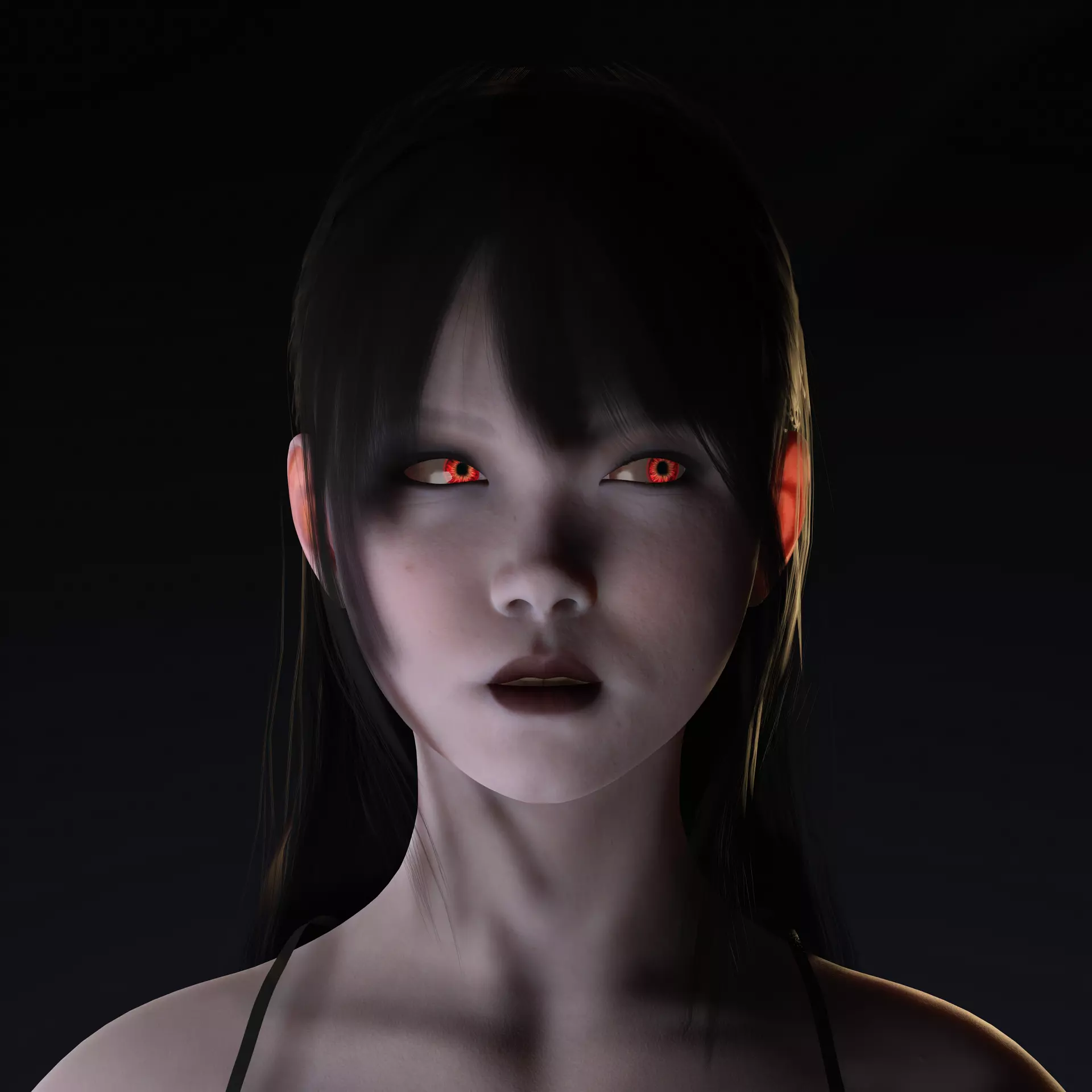 Red-Eyed Dark Vampire Girl Fully Rigged 3D Character Game Ready Low-poly 3D model_0