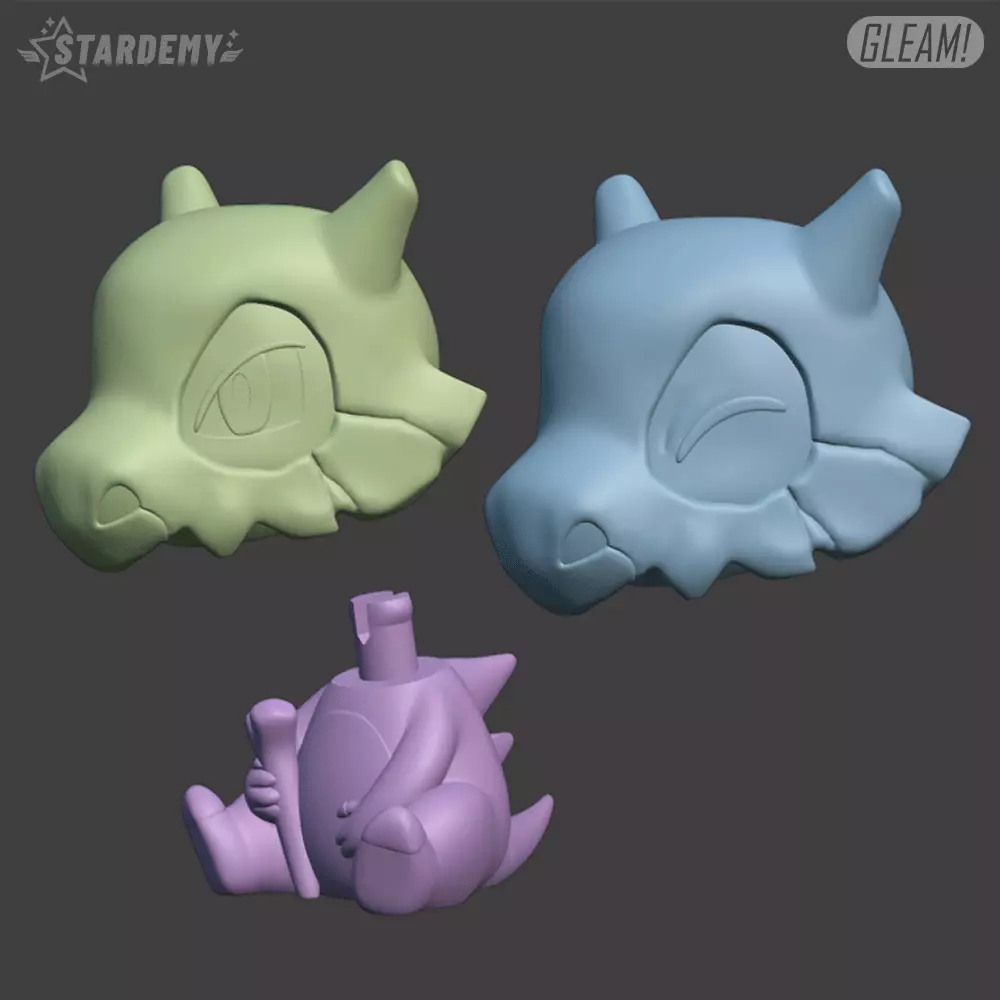 Cubone Chibi 2 Models Easy Print Pokemon 3D print model_1
