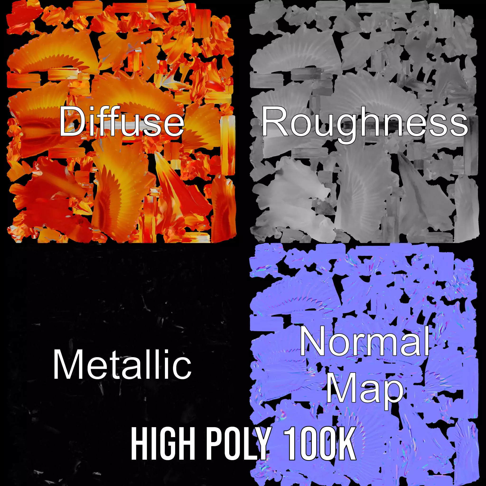 Fiery Phoenix Wings model pack Low-poly 3D model_3