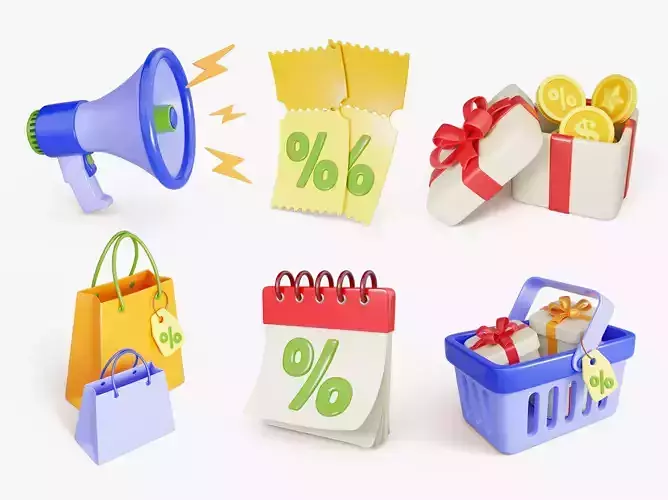 Discount Sale Icons Pack 3D Model Collection