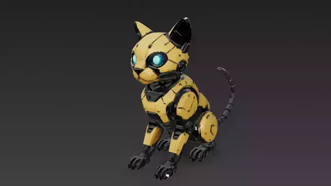 Realistic Yellow Robot Cat PBR 3D Model