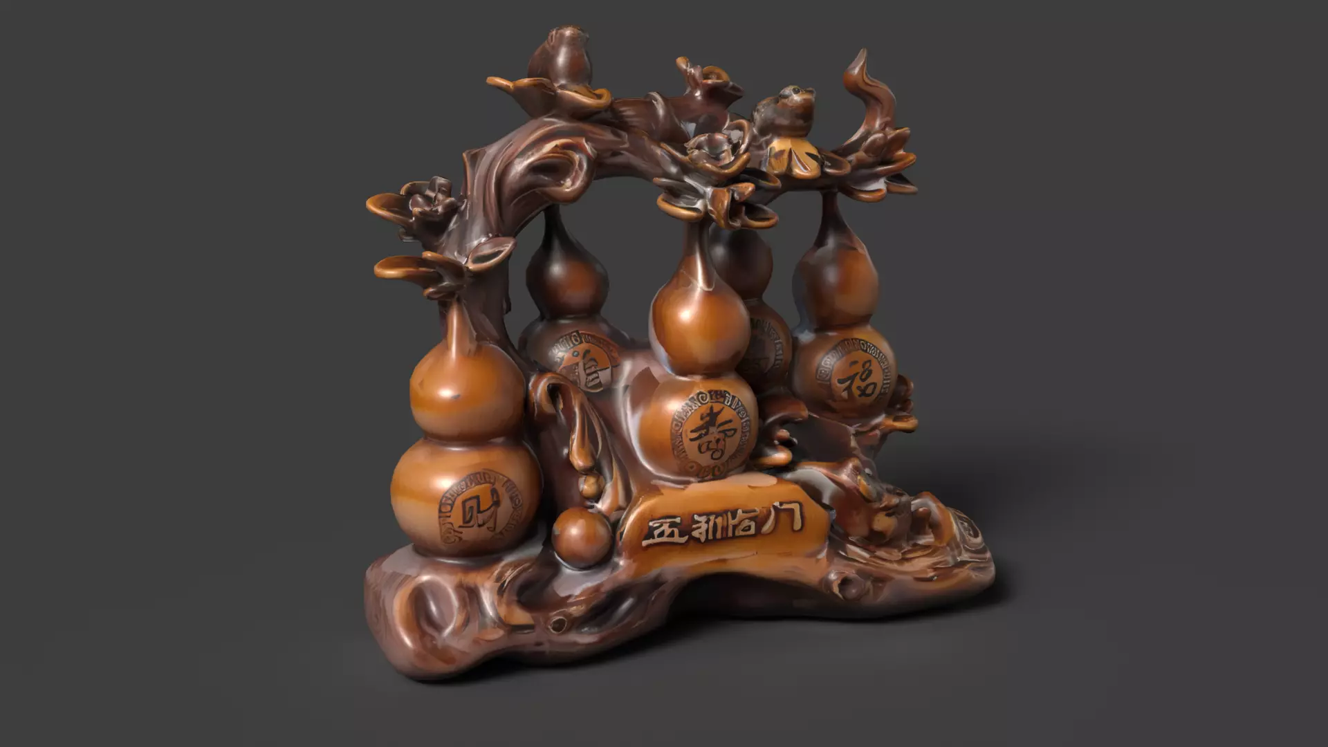 Chinese wooden gourd  Low-poly 3D model_3