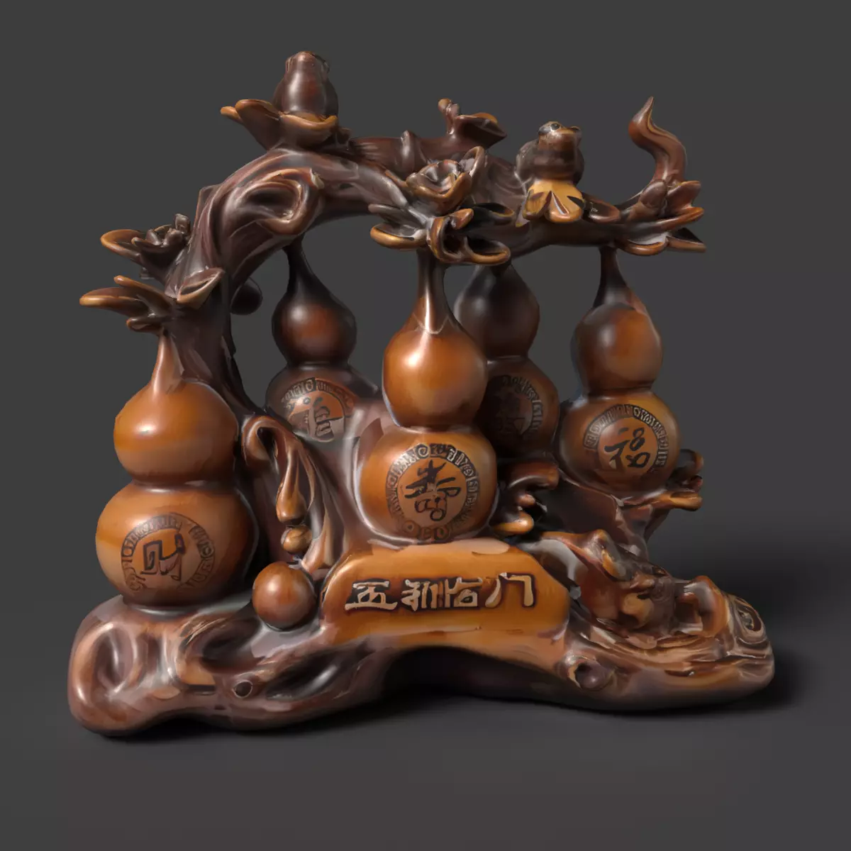 Chinese wooden gourd  Low-poly 3D model_0