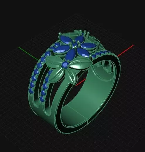 Flower ring with marquise diamonds 3D print model_1