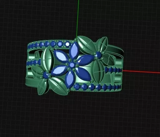 Flower ring with marquise diamonds 3D print model_3