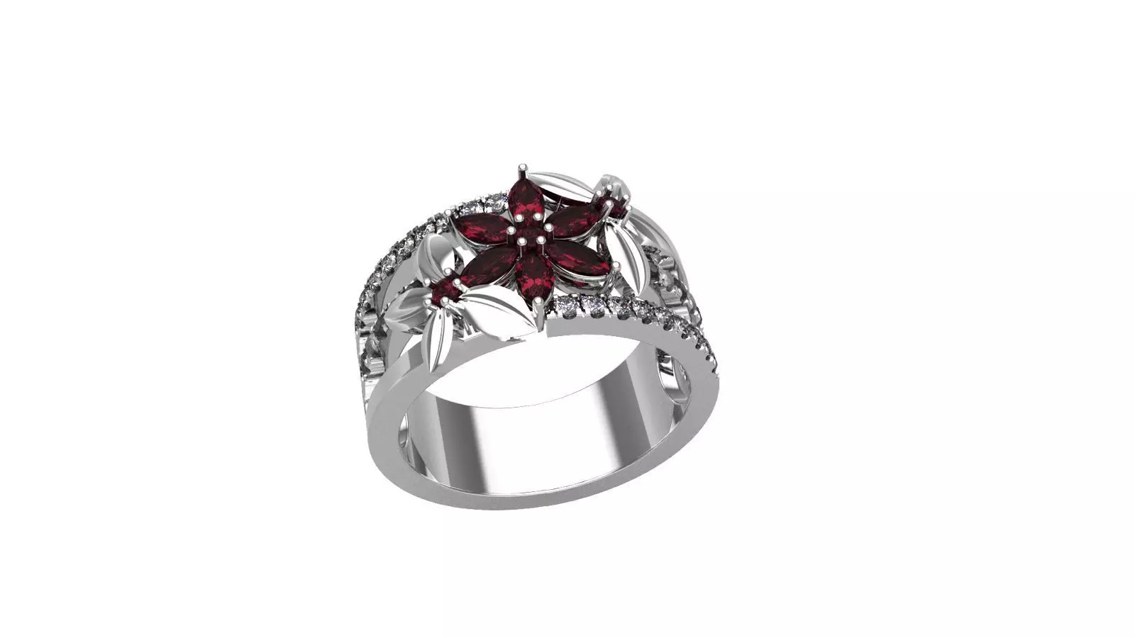 Flower ring with marquise diamonds 3D print model_0