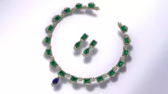 Emerald Half Set Jewelry model - Royale Emerald for her 3D print model Emerald Half Set Jewelry model - Royale Emerald for her 3D print model