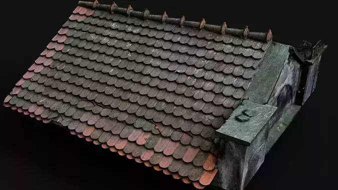 ceramic roof abandoned building PBR photogrammetry Low-poly 3D model
