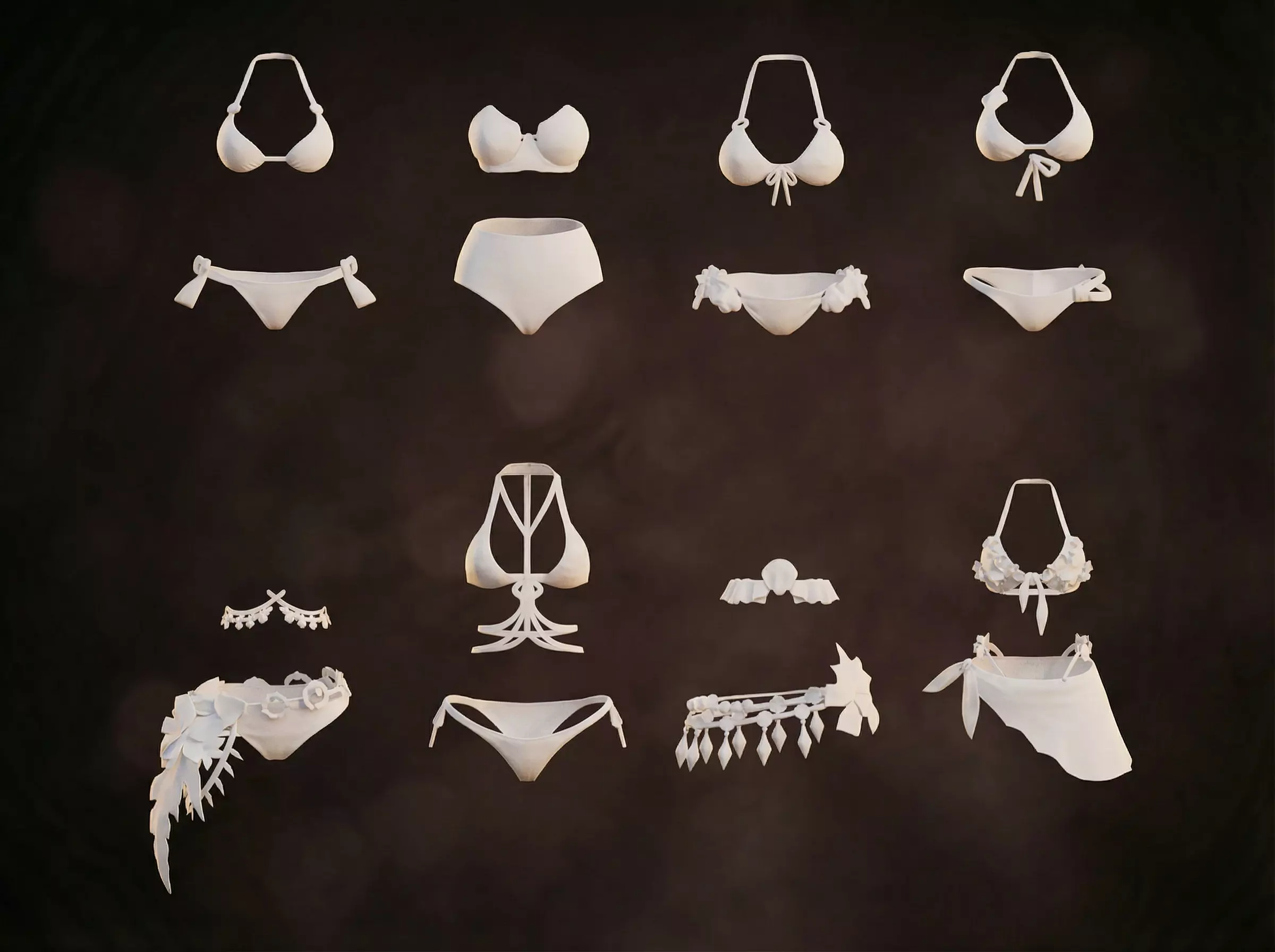 10 women bikinis and underwear anime base mash Low-poly 3D model