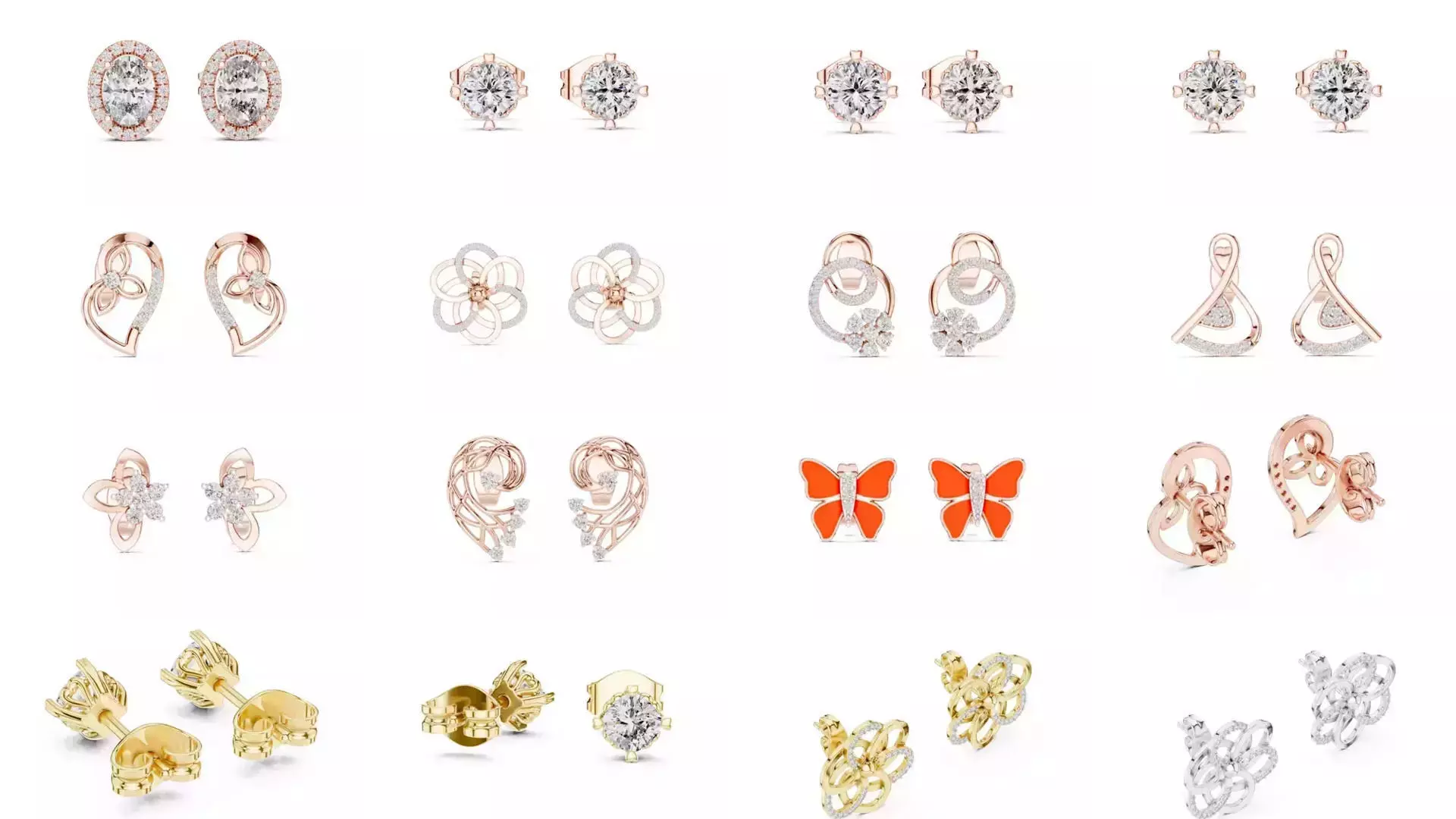 27 Diamond Studs Earrings 3dm stl renders 360 Animation Videos 3D Model Collection_1