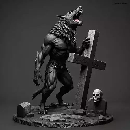 2100COLORFUL Werewolf Howling  3D Model  magic