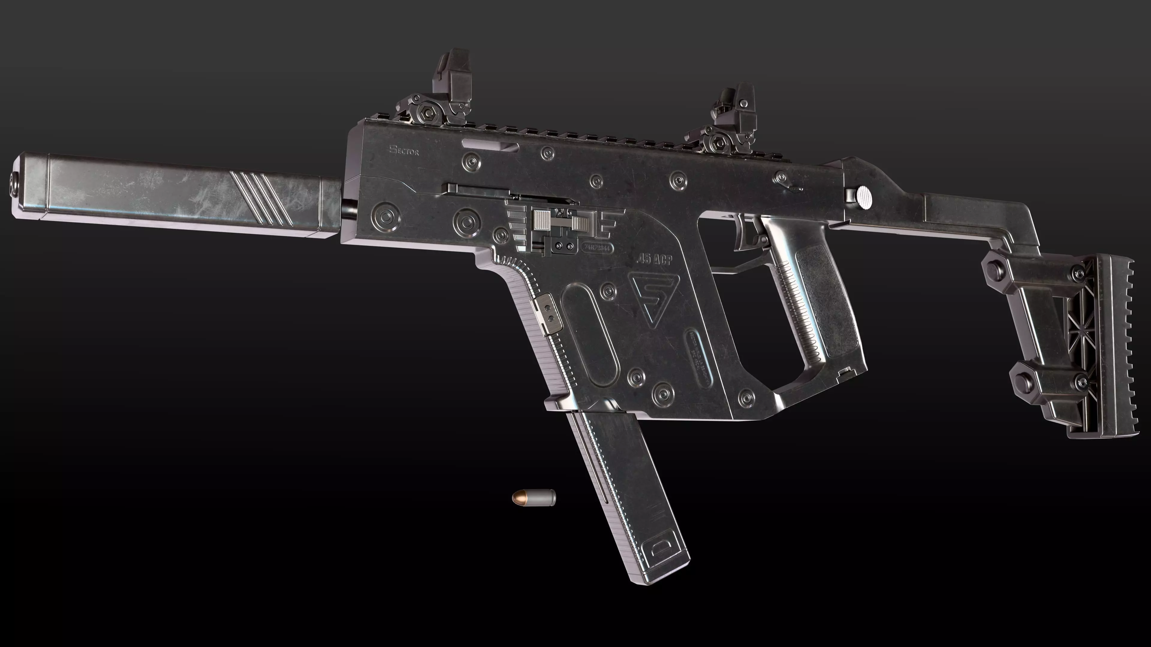 Submachine Gun 45 CAL Low-poly 3D model_5