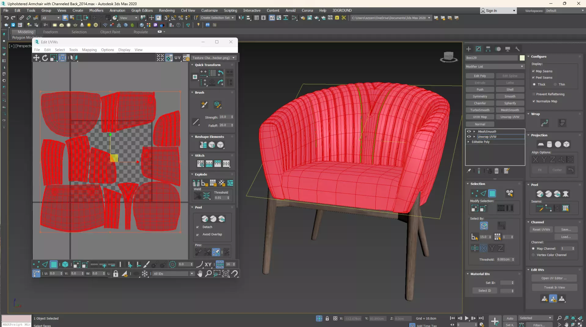 Upholstered Armchair with Channeled Back Low-poly 3D model_28