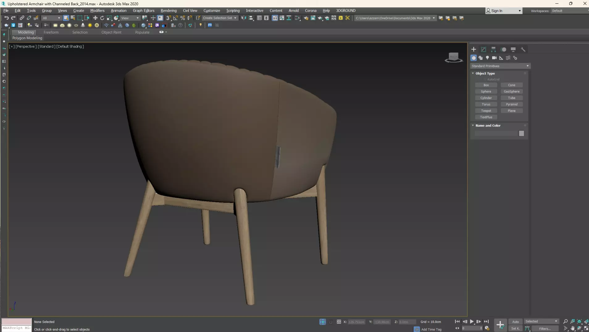 Upholstered Armchair with Channeled Back Low-poly 3D model_27