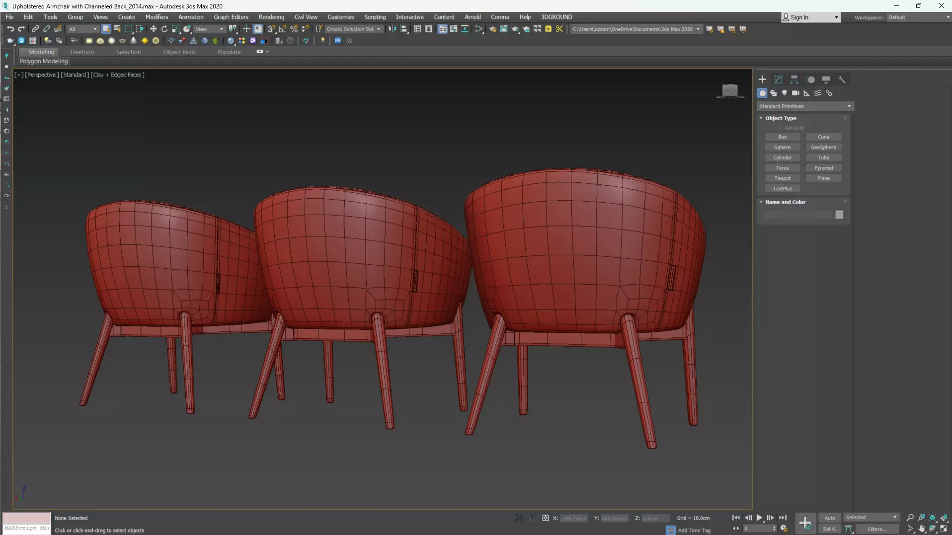 Upholstered Armchair with Channeled Back Low-poly 3D model_21
