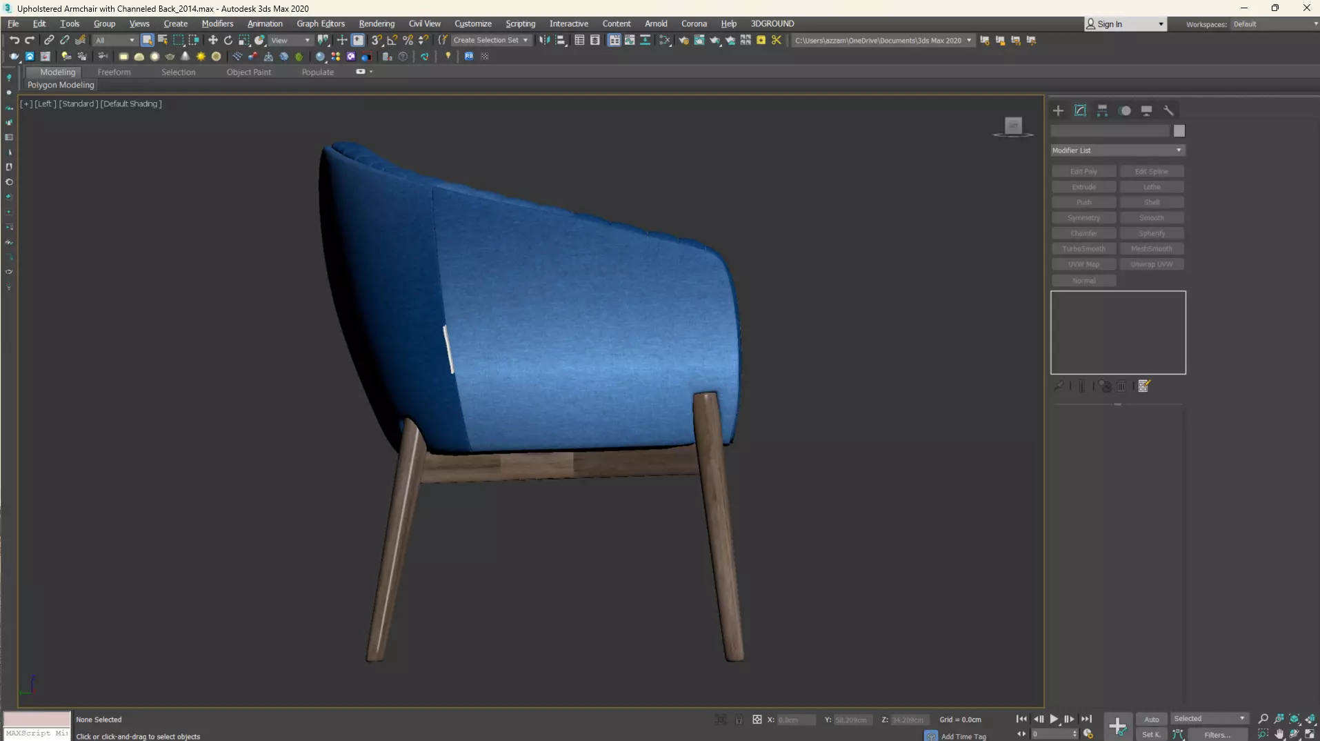 Upholstered Armchair with Channeled Back Low-poly 3D model_36